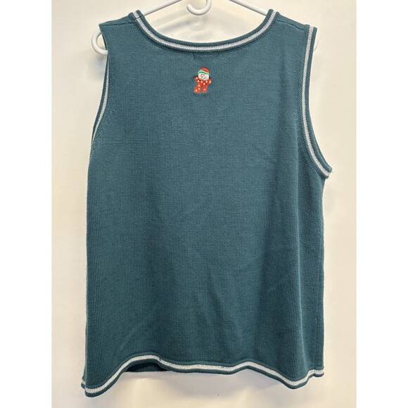 White Stag Vest XXL 18/20 Forest Green Snowman Christmas Button-Up Vtg Festive - Picture 4 of 8